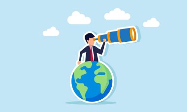 Bir işadamı, küresel iş eğilimi modeli hareketlerini izlemenin bir göstergesi olan bir küreyi inceliyor