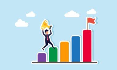 Bir işadamı, iş başarısı ödülleri ve iş performansı arasındaki ilişkinin bir çizelgesini kaldırır ve taşır.  