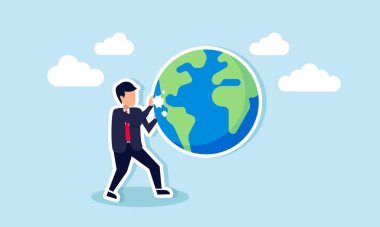 Kendisine doğru fırlatılan bir küreyi tutan bir iş adamı, bir işi uluslararası hale getirme veya küresel ölçekte başarılı olma çabalarının bir göstergesi.