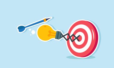 Hedef tahtasında ışık olan bir yumruk makinesi, fikirlere ve yeniliklere dayalı iş hedeflerinin önlenmesi ve değiştirilmesini gösteren bir oka çarpar.