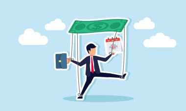 Dolar parasına bağlı bir kukla olarak bir iş adamı, iş gündemlerini tamamlamak için bağlayıcı iş projesinin kurallarını gösteren bir takvim tutar.