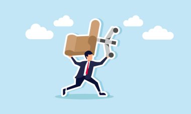 Ofis sandalyesi taşırken yürüyen bir işadamı, iş ya da proje güvencesi illüstrasyonu