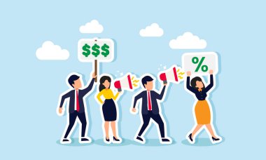 Çok sayıda işadamı dolar ve yüzde işaretli tahtaları taşıyarak, artan üretim materyali fiyatlarına karşı yapılan gösteriyi protesto etti.