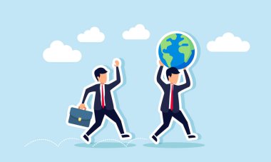 Bir işadamı, küresel iş eğilimlerini gözlemleme ve analiz etme illüstrasyonuyla bir başka işadamını kovalıyor.