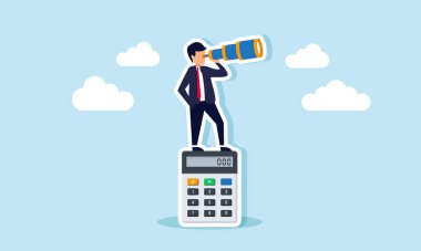 Bir iş adamı hesap makinesini inceliyor, şirket finansmanlarını analiz ediyor ve hesaplıyor.