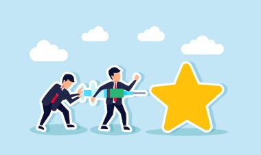 İki işadamı bir yıldıza sıvı enjekte etmek için işbirliği yapıyor, iş kalitesini arttırmak için bir tetikleyici.