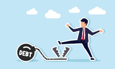 İşadamı, DEBT olarak adlandırılan bir ağırlık zincirine bağlı tırtıklı bir kıskaç tuzağından kaçınmaya çalışıyor.