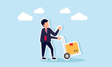 Paket kutularıyla yük arabası süren bir işadamı, lojistik sektöründe iş illüstrasyonları