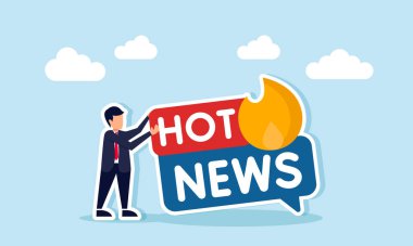 Ateşli haberlerin, flaş haberlerin ya da önemli haberlerin gösteriminin yanında duran iş adamı