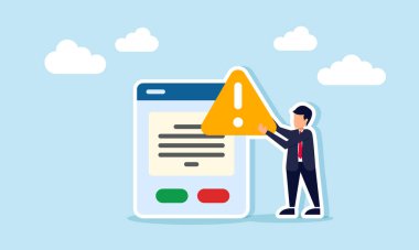 Bir uygulama arayüzünde ünlem işareti ya da uyarı veren işadamı, bir iş uygulamasının riskli kullanımına ilişkin uyarı çizelgesi