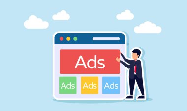 İş adamı reklam uygulaması arayüzüne reklam panosu yerleştirir. Reklam reklamlarını ticari promosyon aracı olarak bir uygulamaya koyarlar.