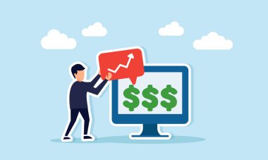 İşadamı, üç dolarlık monitörün yanında işaretli bir sohbet diyaloğu tutuyor. Kalitenin daha yüksek şirket karıyla hizalanmasının bir göstergesi.