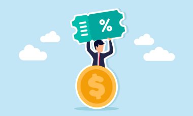 Bir doların arkasından elinde fiş ya da bilet taşıyan bir işadamı ortaya çıkıyor. İndirim yapma stratejisinin bir örneği.