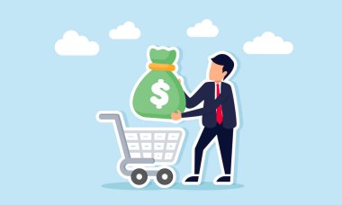 Elinde para çantası olan bir iş adamı doğru yatırımcıyı bulmak için onu bir sepete koymayı planlıyor.