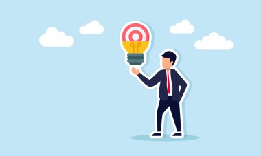 Elinde dolar işaretiyle parlayan ampulü tutan bir iş adamı, mali yatırım yönetimi için iş fikrinin bir örneği.