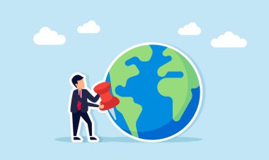 Müşteri Bulma İş Konumunu Kolaylaştırmak İçin Sayısal İş Konumunu Temsil Eden İşadamı Pin Yanı Başında