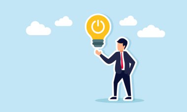 İşadamı, İş Bulma Fikri Uygulamasının Sembolü olarak Kapatma Ampulünü Gösteriyor