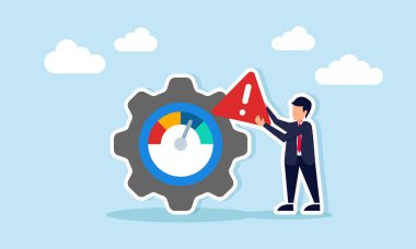 İşadamı İşletmelerde Tedbirli Olma Gerekliliğini Göstermenin yanı sıra İşletme Uyarısı İşaret İşareti