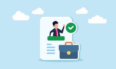 Evrak çantalı işadamı profili ve yeni çalışan performans profilinin işaretleme çizelgesi