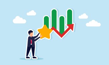İş adamı, yükselen iş kalitesi standartlarının çizelgesine sahip bir yıldız tutuyor.