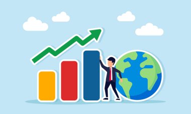 Yükselen tabloyla küresel piyasa tepkisinin iş dünyasındaki gelişimi arasında duran işadamı