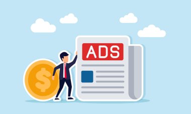 Yazılı medya reklamlarından kar elde etmenin para ve gazete reklamı arasındaki iş adamı