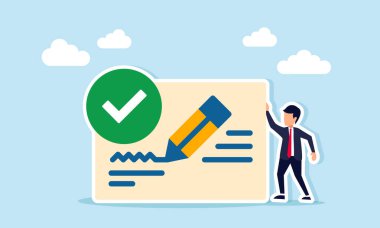 İş performans raporunu hazırlarken kalem çizimi ile işaretlenmiş belge kağıdının yanındaki işadamı