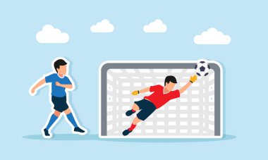 Kalecinin futbol taktiklerinin bir çizimi tarafından korunan kaleye doğru topa vuruyor.