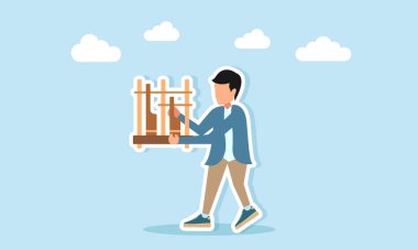 Geleneksel Angklung müzik enstrümanı çalan genç adam müzik günü ya da müzik festivali için takdir göstergesi