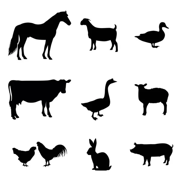 Silhouette Farm Animals Vector — Stock Vector