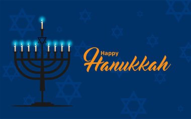 Happy Hanukkah background with menorah and David stars. Vector illustration clipart