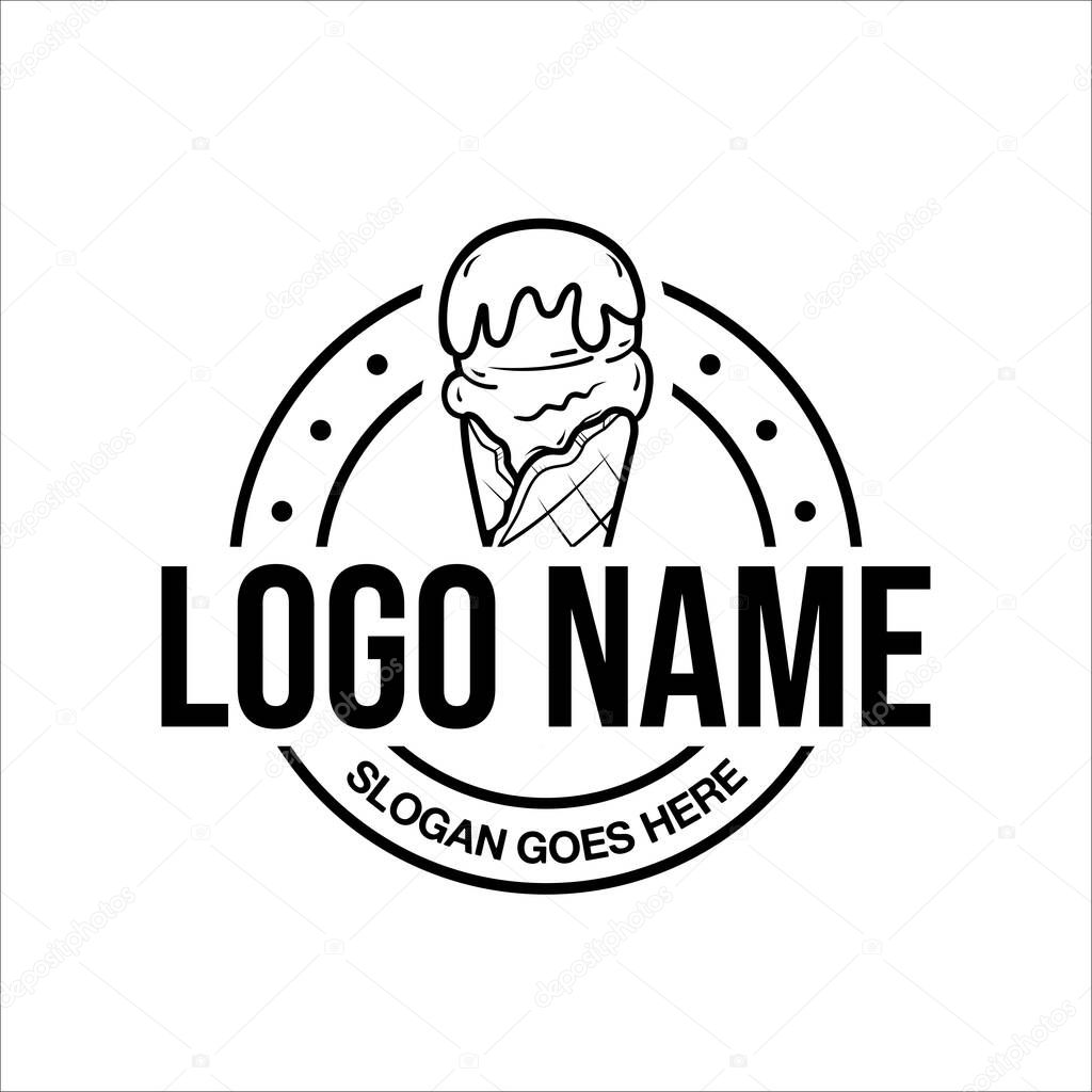 Vintage ice cream shop logo badges and labels. Retro logotypes for cafeteria or bar. Isolated vector illustration.