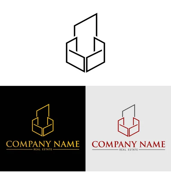 Logotipo Imobiliário Minimalista Definido Branco Preto Fundo Cinza — Vetor de Stock