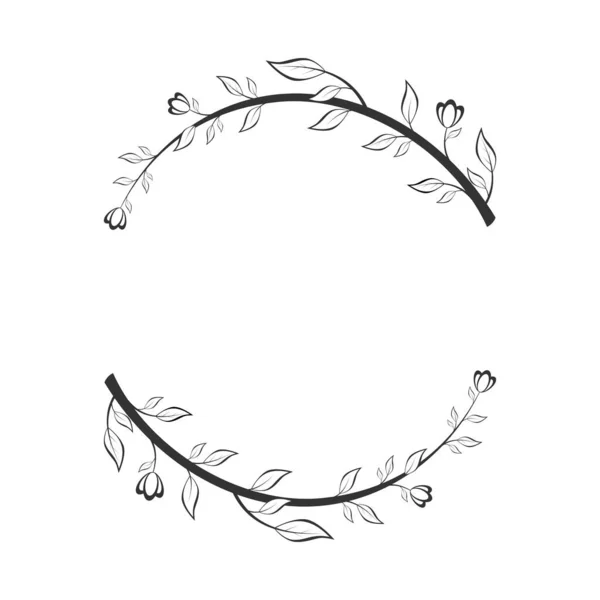 手绘向量框 花花环 有树叶供婚礼和度假使用 设计用装饰元素 — 图库矢量图片