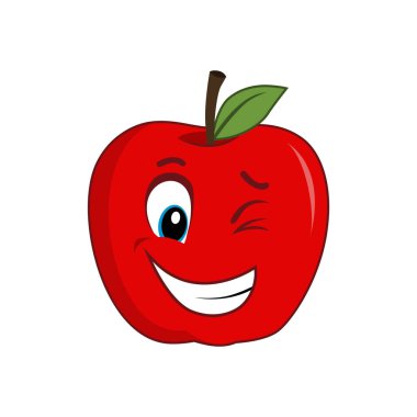 Wink Apple Fruit çizgi filmi. Poster, pankart, ağ, simge, maskot ve arkaplan için uygun