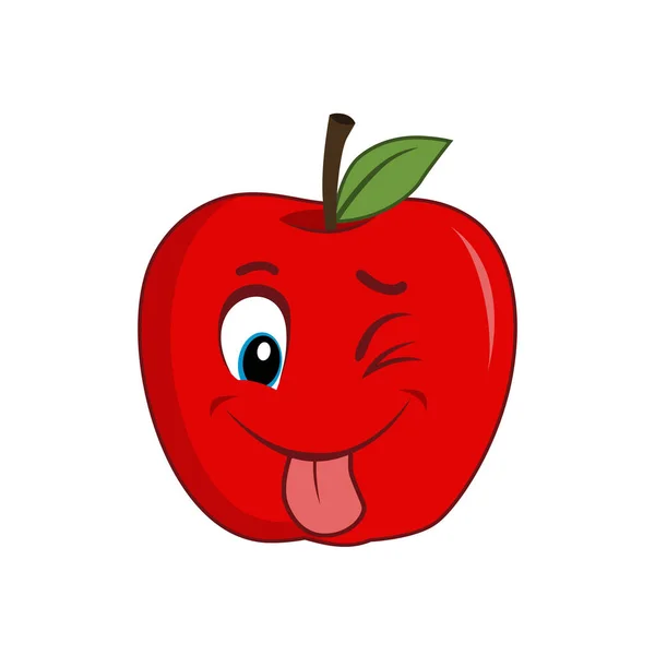 Lingua Fuori Con Wink Apple Frutta Personaggio Cartone Animato Adatto — Vettoriale Stock
