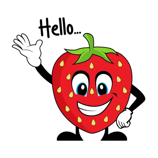 stock vector Strawberry cartoon character saying hello. Suitable for poster, banner, web, icon, mascot, background