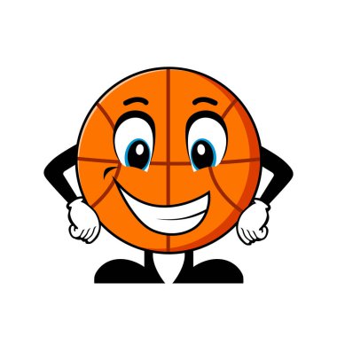 Kolları kalçasında gülümseyen basketbol karakteri çizgi filmi. Maskot Karakter Vektörü.