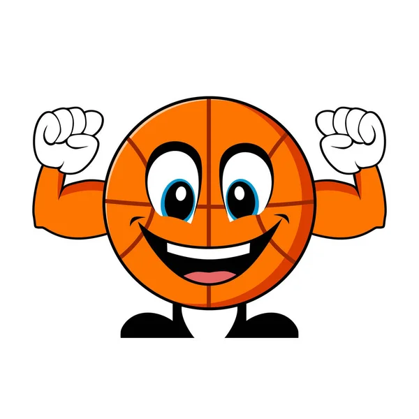 Basketball Cartoon Figur Mit Muskelarmen Maskottchen Zeichenvektor — Stockvektor