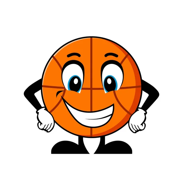 Lächelnder Basketball Cartoon Mit Armen Auf Den Hüften Maskottchen Zeichenvektor — Stockvektor