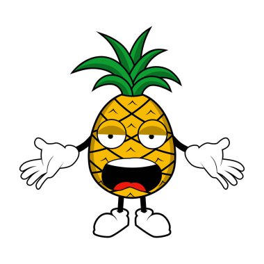 Kızgın jestli ananas meyveli maskot çizgi filmi.