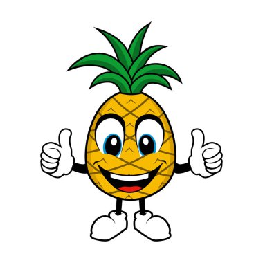 Gülümseyen Ananas Maskotu Çizgi Filmi Başparmaklarını Veriyor