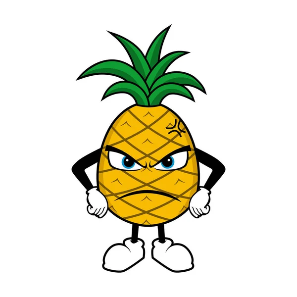 Kızgın Jestli Ananas Meyveli Maskot Çizgi Filmi — Stok Vektör