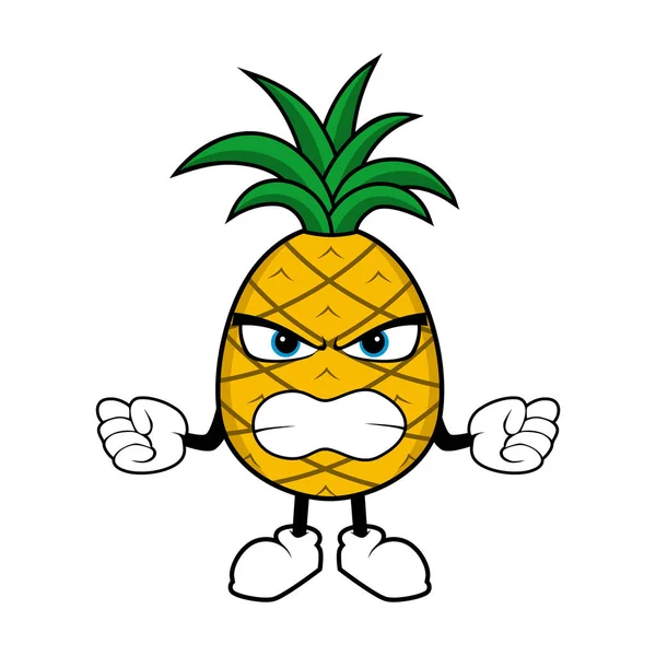 Kızgın Jestli Ananas Meyveli Maskot Çizgi Filmi — Stok Vektör