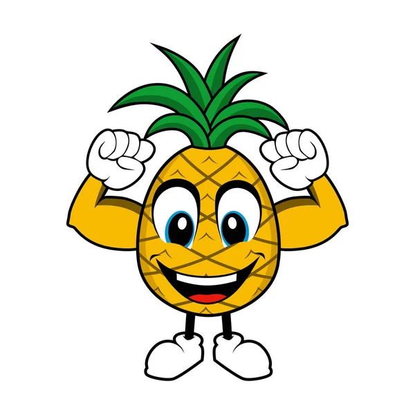 Ananas Fruit Mascotte Tekenfilm Met Muscle Arms — Stockvector