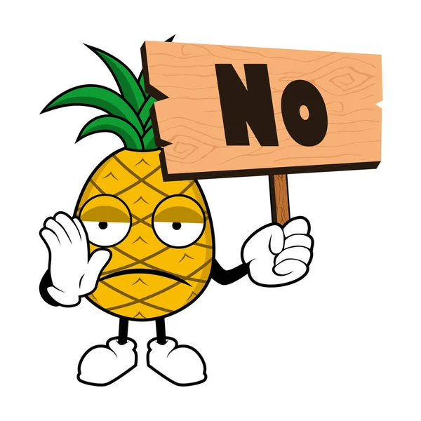 Ananas Fruit Maskot Cartoon Drží Dřevěnou Ceduli Slovem — Stockový vektor