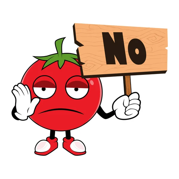 Tomato Fruit Cartoon Maskot Drží Dřevěnou Ceduli Slovem Vektorová Ilustrace — Stockový vektor