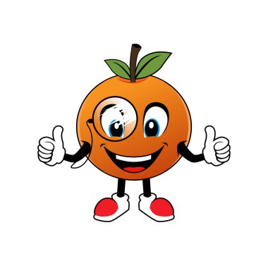 Gülümseyen Portakal Meyvesi Maskotu ve gözlüklü Başparmakları Kaldıran. Yapıştırma simgesi maskotu ve logosu için Görüntü