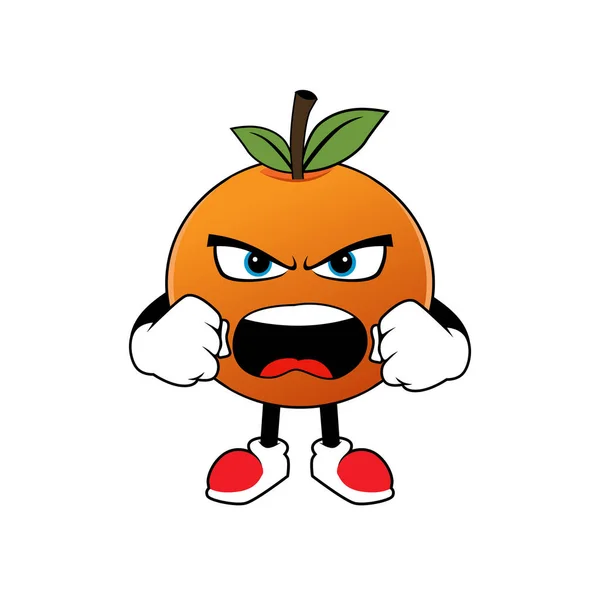 Kızgın Yüzlü Turuncu Meyve Maskotu Etiket Simgesi Maskotu Logosu Için — Stok Vektör