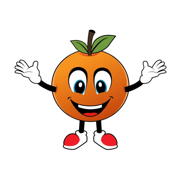 Portakal Meyveli Gülen Yüzlü Maskot Yapıştırma Maskotu Logosu — Stok Vektör